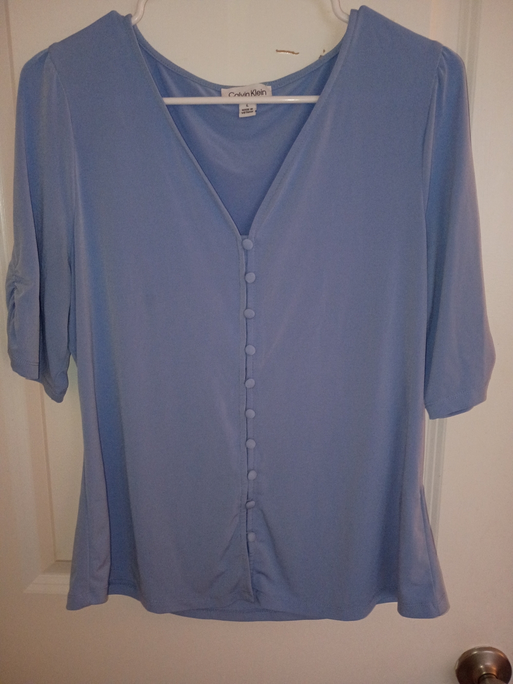Calvin Klein Periwinkle Blue V-Neck Button-Front Blouse